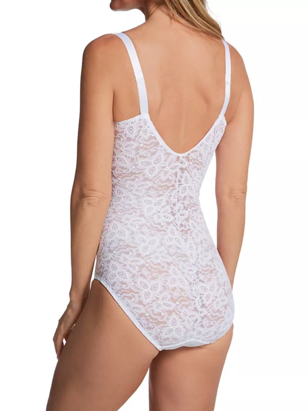 BALI Women's Lace 'N Smooth Shaping Bodysuit Briefer White Floral Lace 38D - Picture 3 of 14